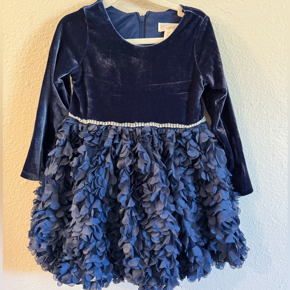Nannette Navy Velvet Formal Toddler Dress